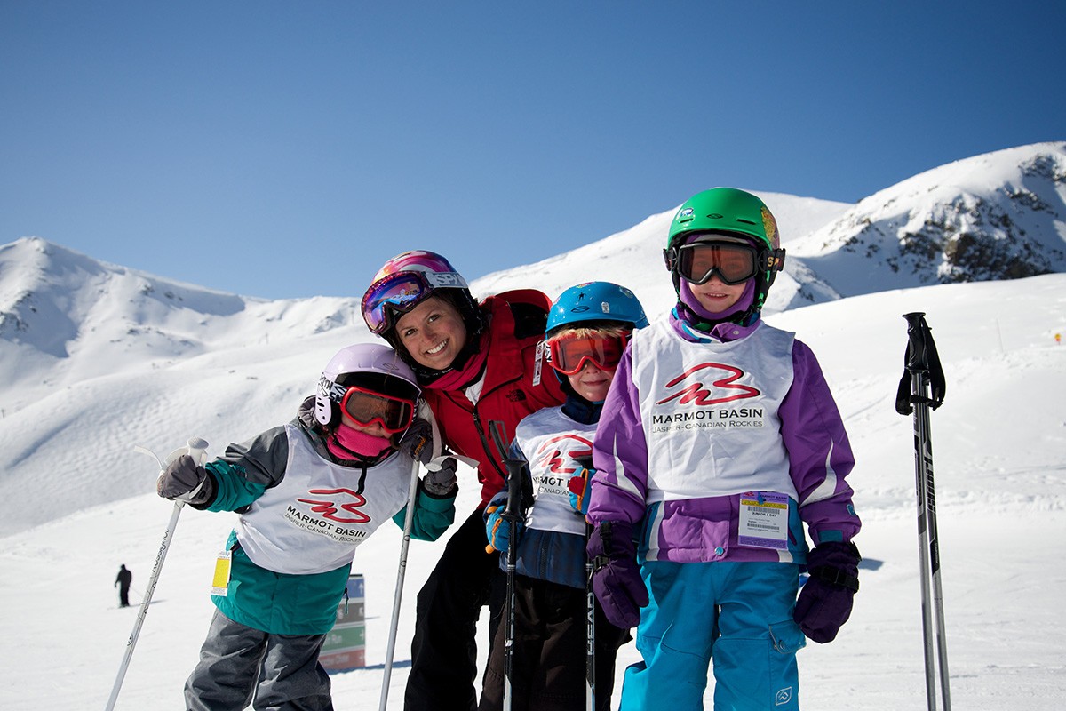 Children with instructor at Jasper Marmot Basin Ski School Children with instructor at Jasper Marmot Basin Ski School