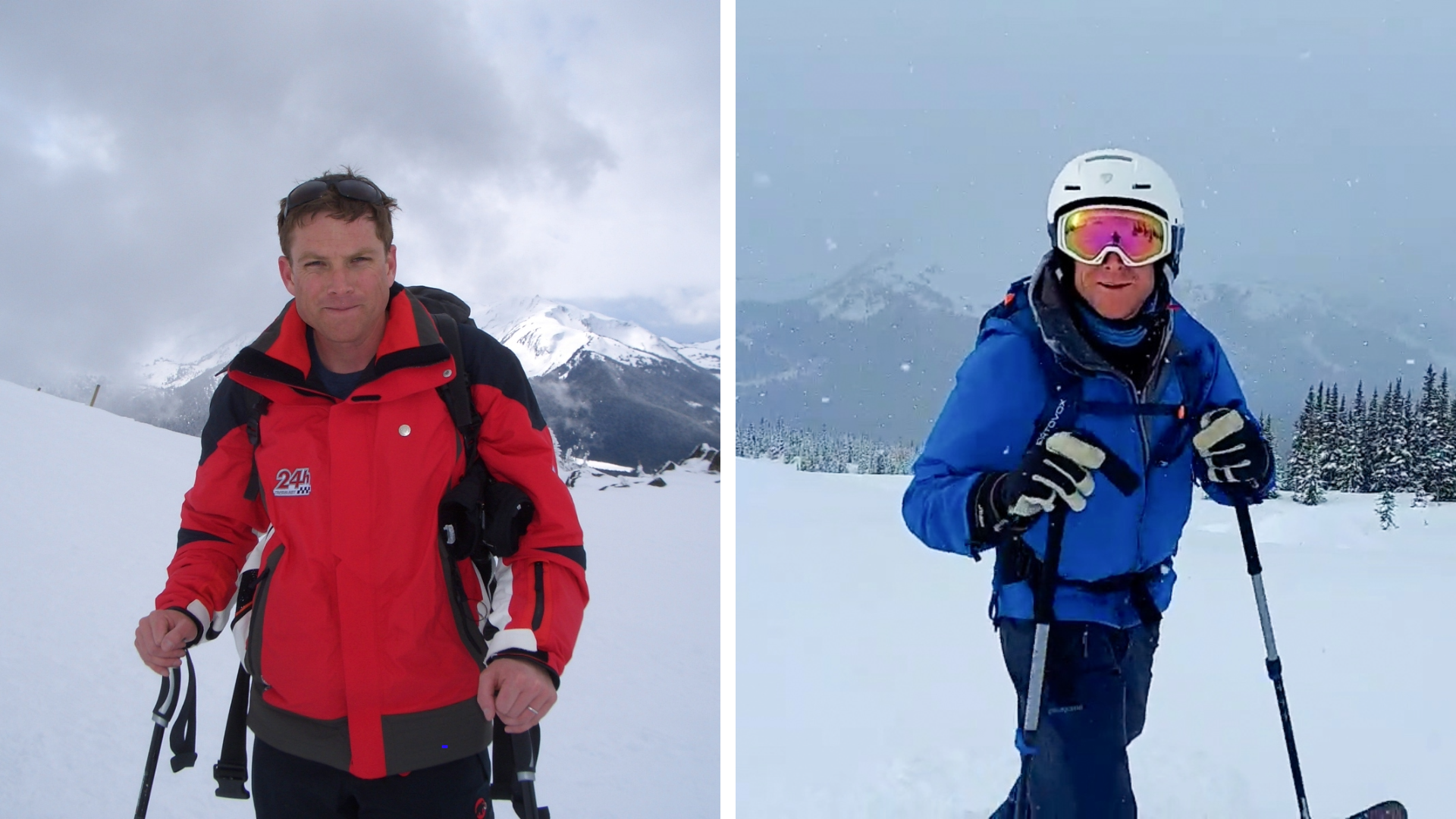 Ski Safari Founder Richard at Whistler in 2007 (Left) and 2023 (right) Ski Safari Founder Richard at Whistler in 2007 (Left) and 2023 (right)