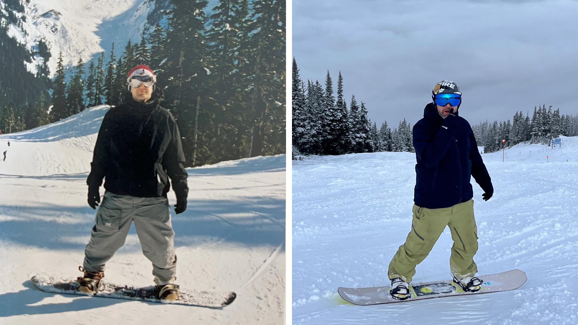 Andy Knights at Whistler in 2001 (Left) and 2023 (Right) Andy Knights at Whistler in 2001 (Left) and 2023 (Right)