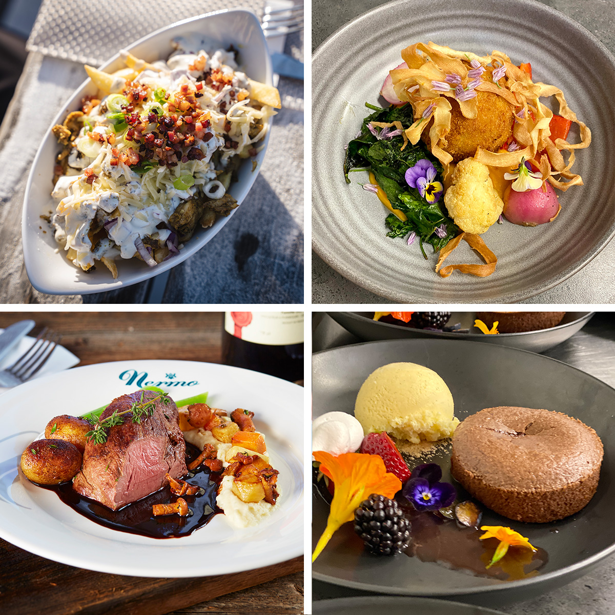 Photos of different dishes from restaurants in Voss and Hafjell Photos of different dishes from restaurants in Voss and Hafjell