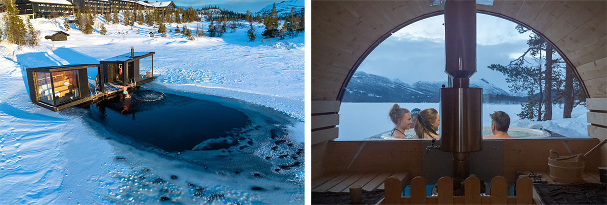 Two saunas beside lakes in Norway