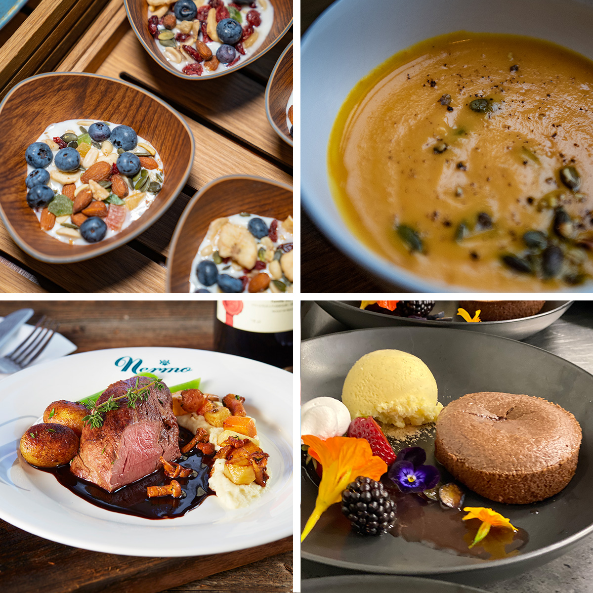 Food in Norway montage from restaurants in Voss and Hafjell