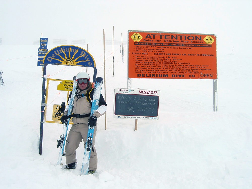 Rupert at the top of Delirium Dive in Banff Sunshine Rupert at the top of Delirium Dive in Banff Sunshine