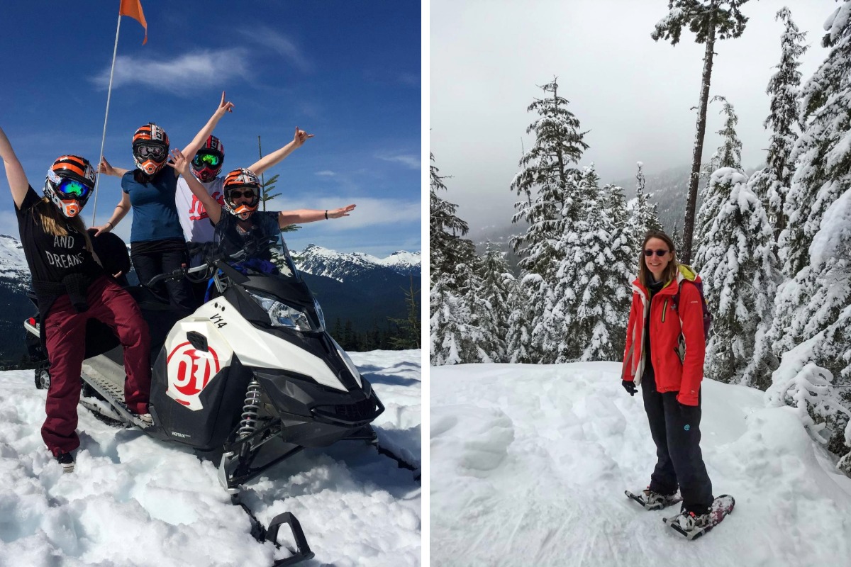 Snowmobiling in April 2016 and snowshoeing in March 2020 - spring is the best season for activities in Whistler Snowmobiling in April 2016 and snowshoeing in March 2020 - spring is the best season for activities in Whistler